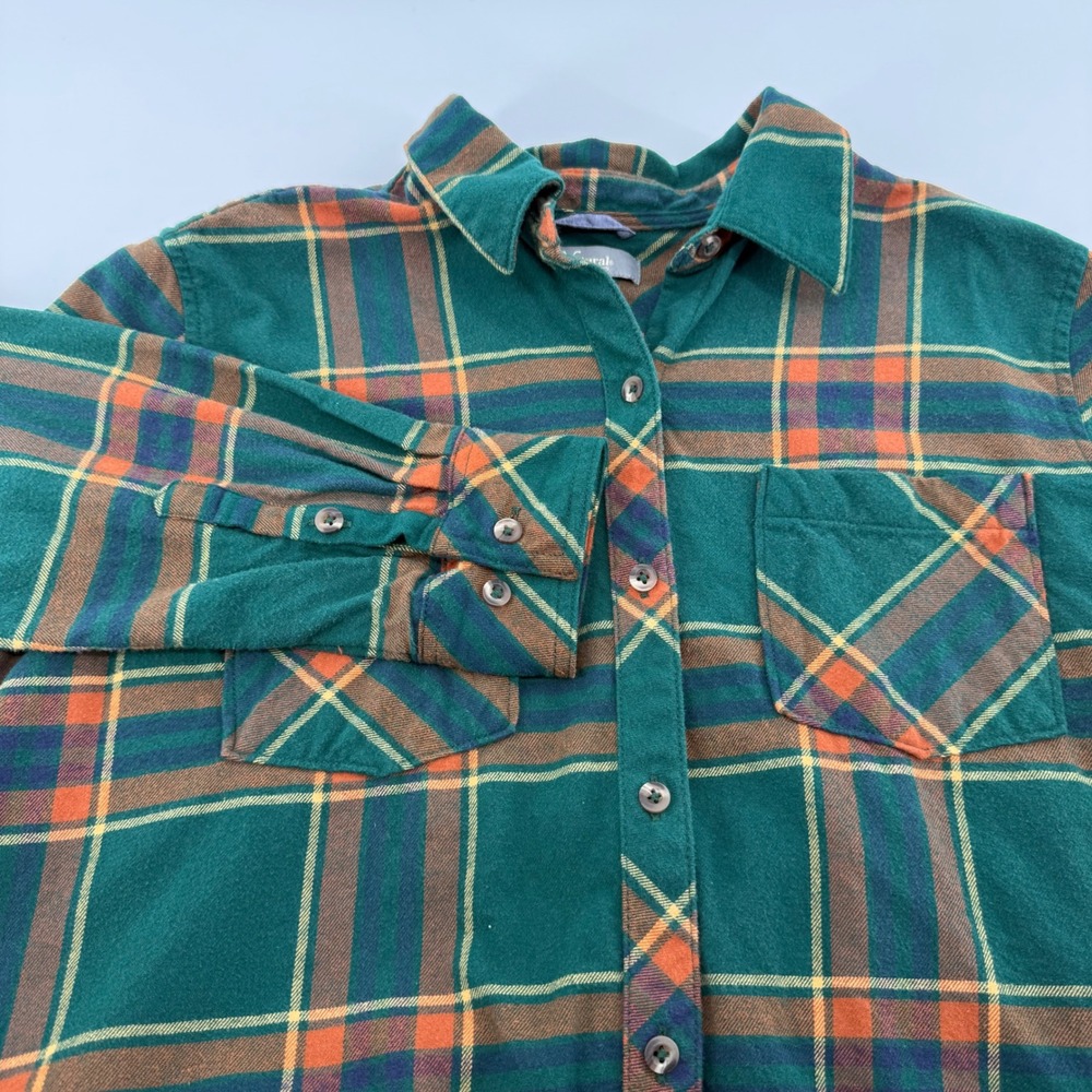 Natural Reflections Green Plaid Flannel Button Down Shirt Womens Large L Cotton